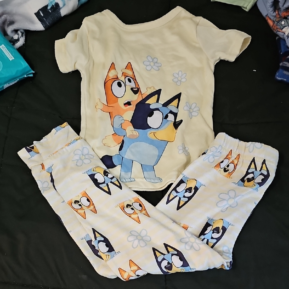 Kids Pajama Set - Cream with Blue and Orange Characters